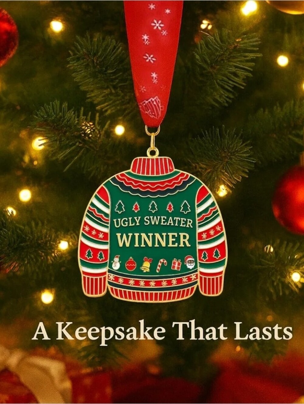 Ugly Sweater Winner Metal Holiday Fun Work Family
